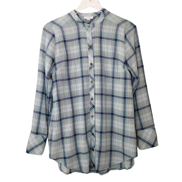 J JILL Plaid Button-Front Shirttail Tunic Top Size XS - Picture 1 of 14